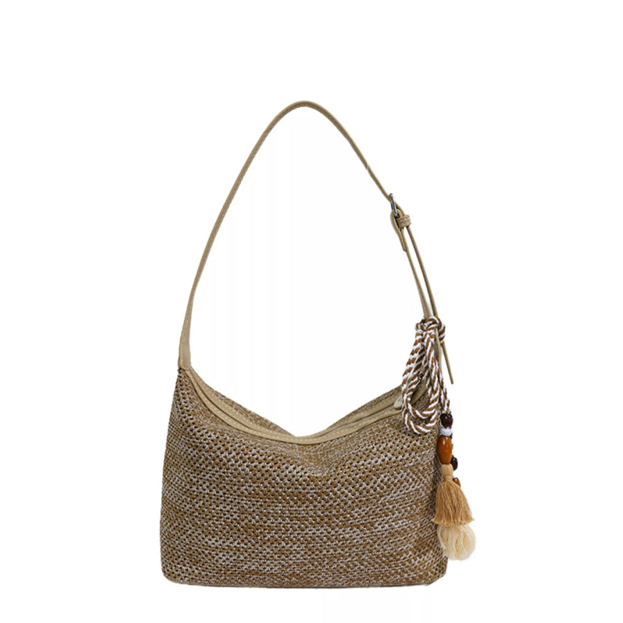 Woven Shoulder Bag with Tassel Apparel and Accessories