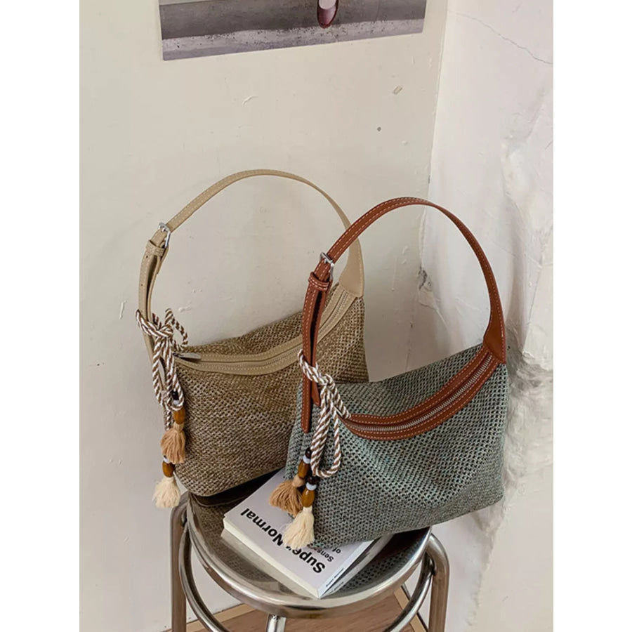 Woven Shoulder Bag with Tassel Apparel and Accessories