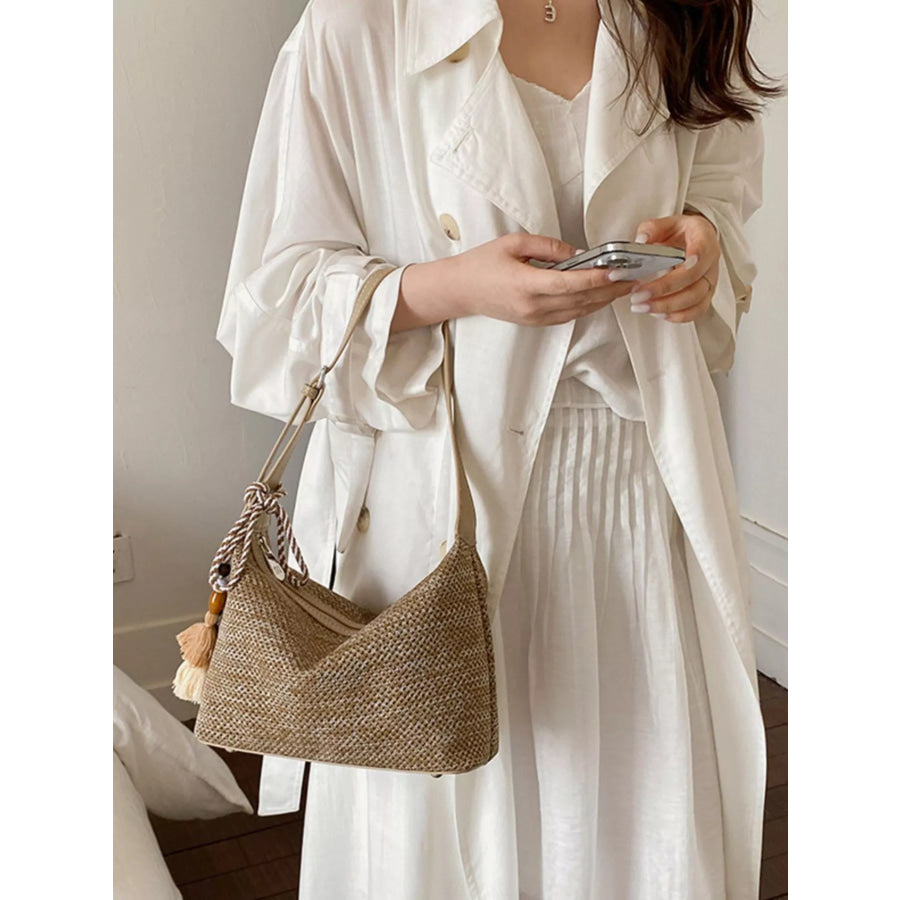 Woven Shoulder Bag with Tassel Apparel and Accessories