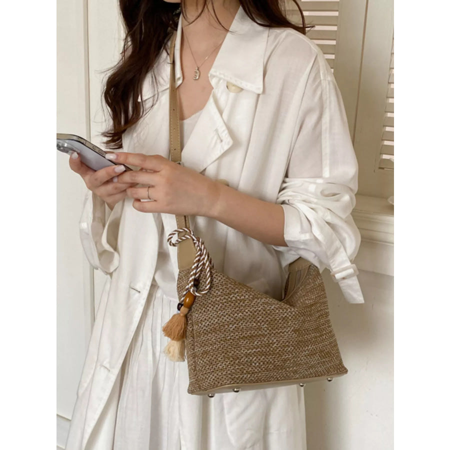 Woven Shoulder Bag with Tassel Apparel and Accessories