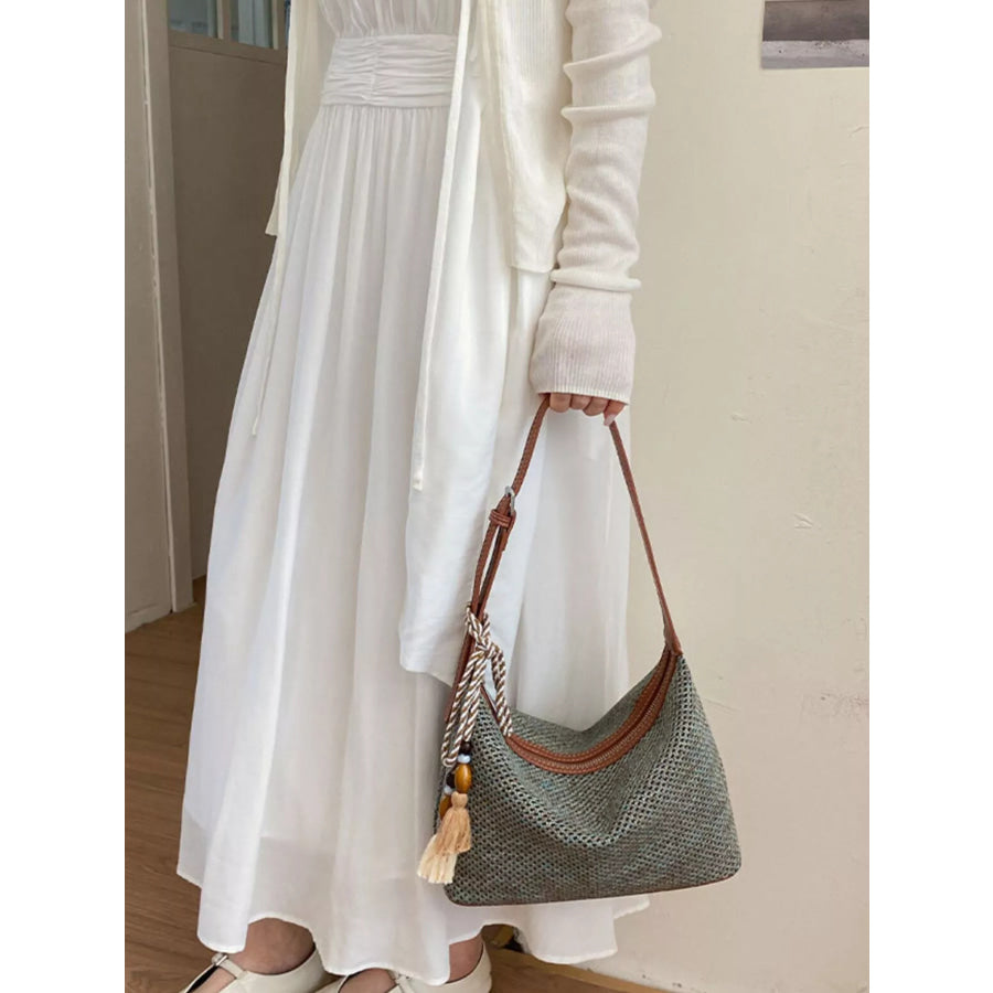 Woven Shoulder Bag with Tassel Apparel and Accessories