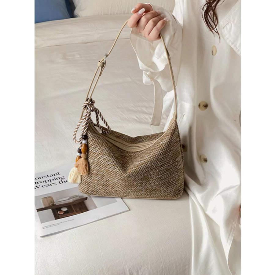 Woven Shoulder Bag with Tassel Apparel and Accessories