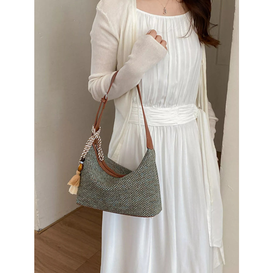 Woven Shoulder Bag with Tassel Apparel and Accessories