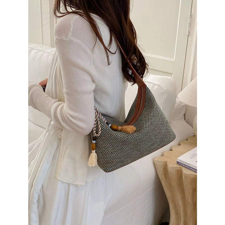 Woven Shoulder Bag with Tassel Apparel and Accessories