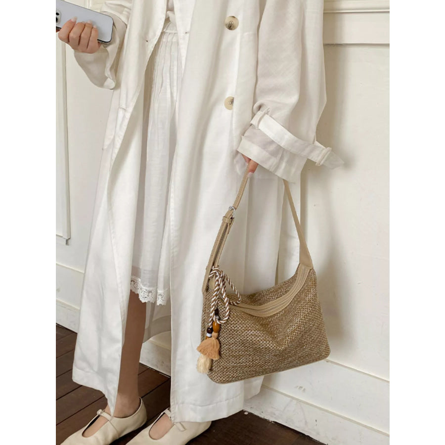Woven Shoulder Bag with Tassel Apparel and Accessories