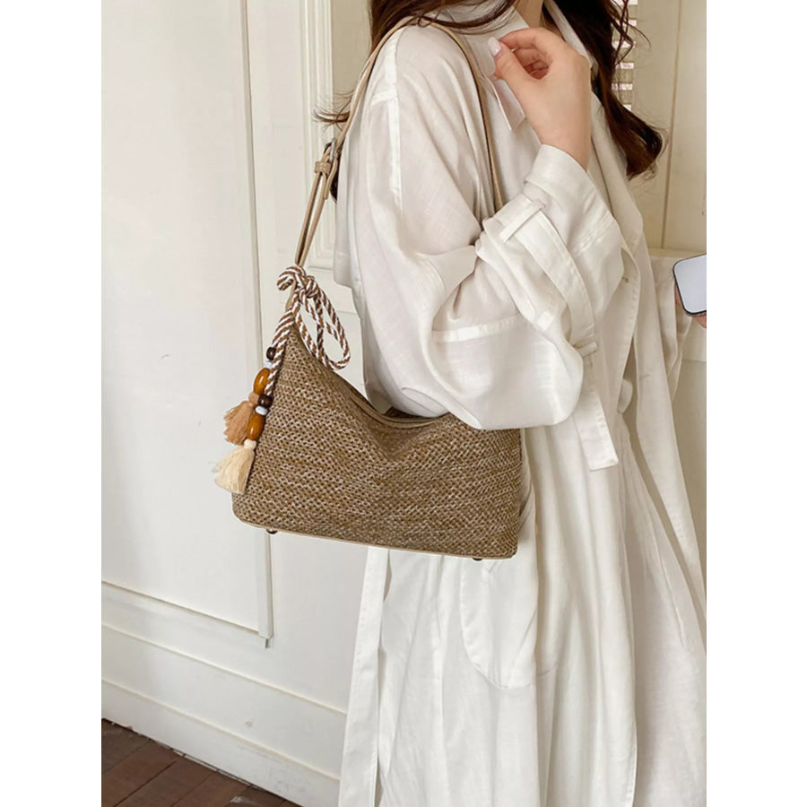 Woven Shoulder Bag with Tassel Apparel and Accessories