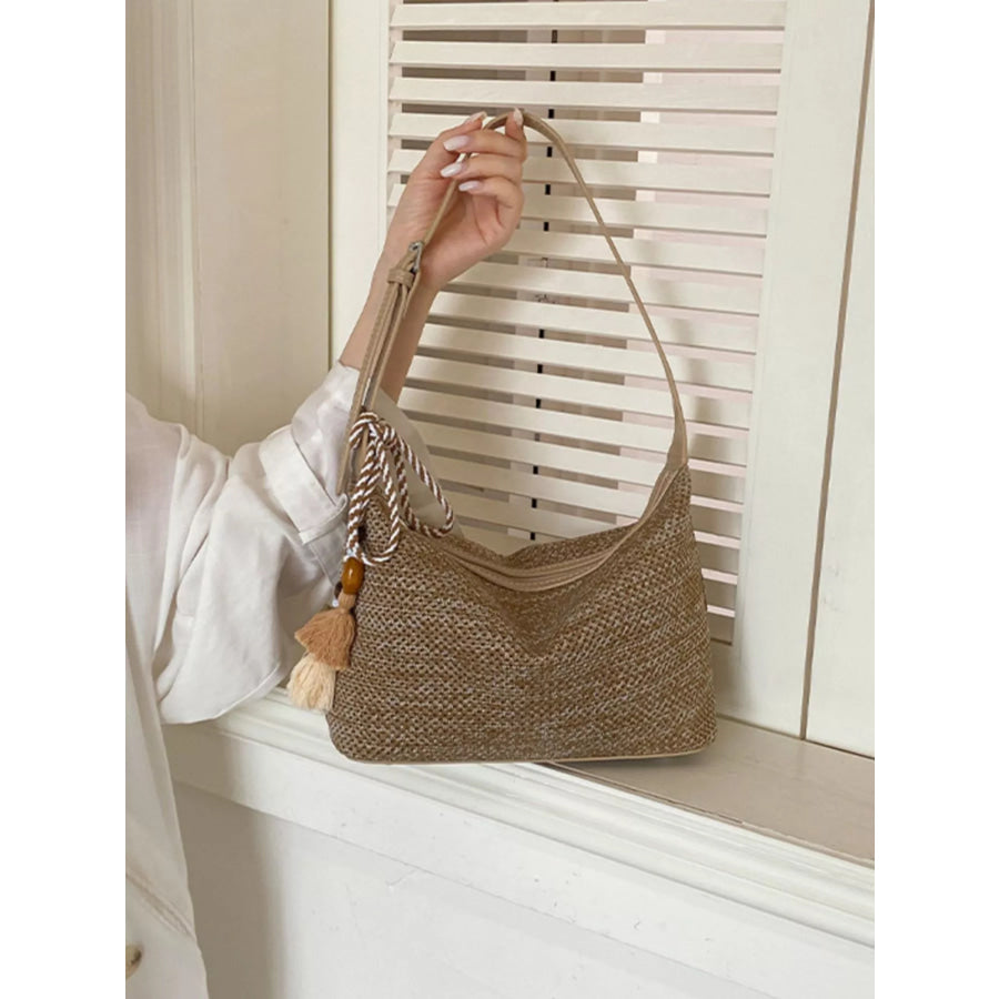 Woven Shoulder Bag with Tassel Apparel and Accessories