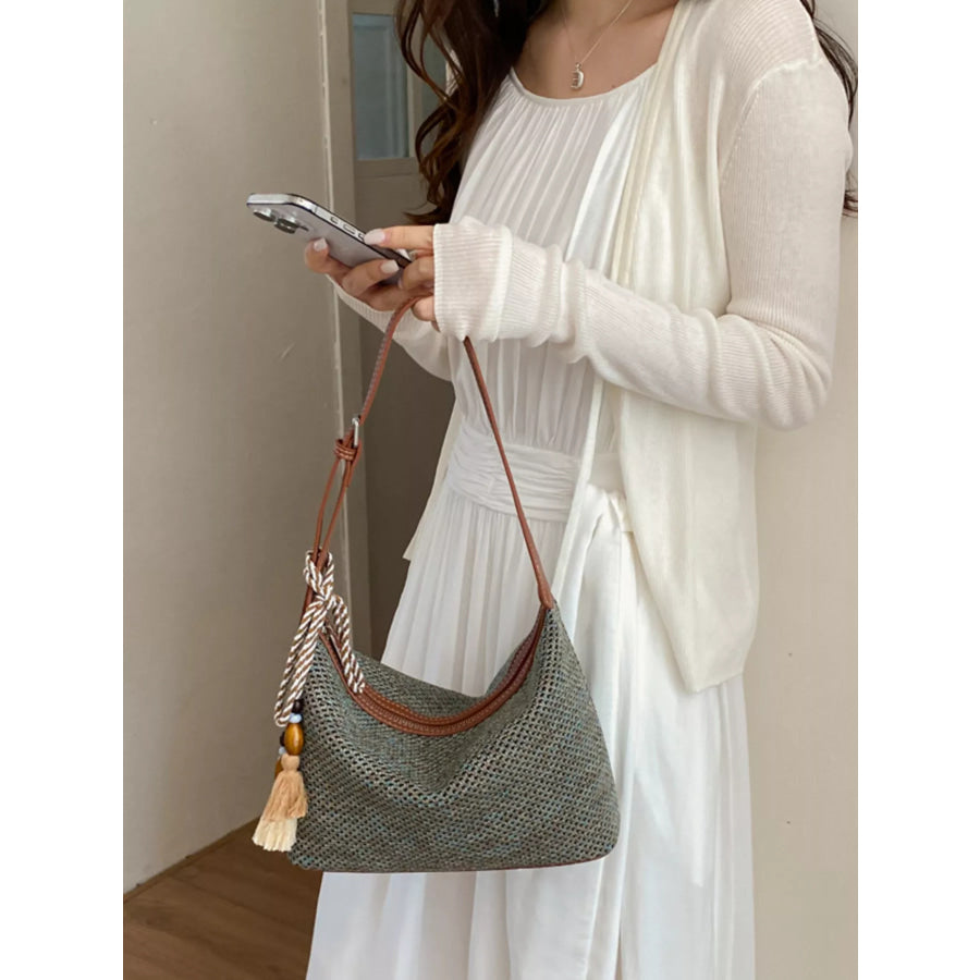 Woven Shoulder Bag with Tassel Apparel and Accessories