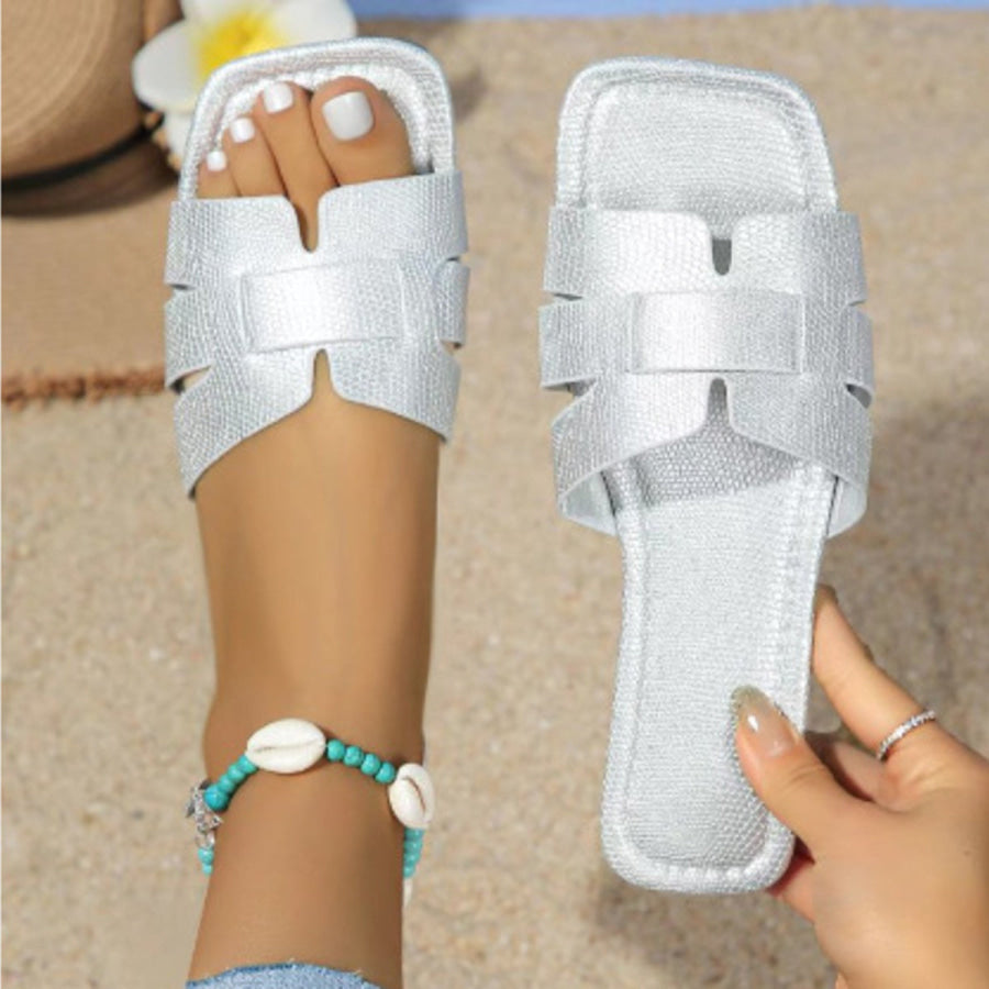 Woven Strap Flat Sandals Silver / 36 Apparel and Accessories