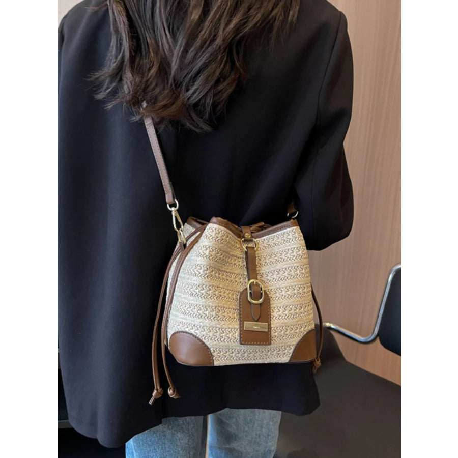 Woven Straw Bucket Crossbody Bag Off-white / onesize Apparel and Accessories