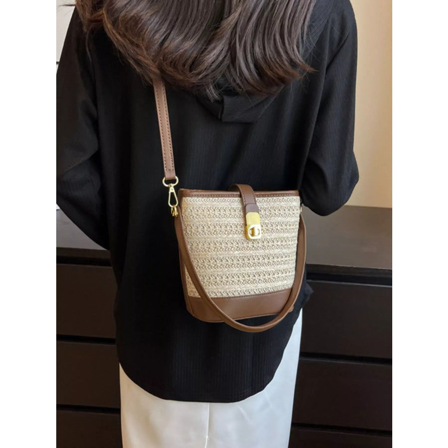 Woven Straw Bucket Crossbody Bag Off-white / onesize Apparel and Accessories