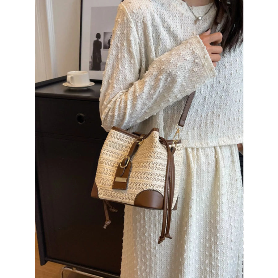 Woven Straw Bucket Crossbody Bag Off-white / onesize Apparel and Accessories