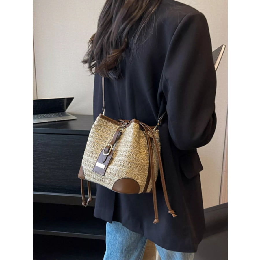 Woven Straw Bucket Crossbody Bag Off-white / onesize Apparel and Accessories
