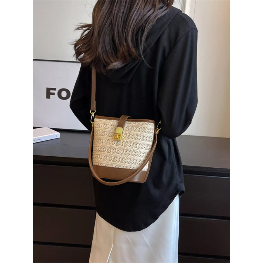 Woven Straw Bucket Crossbody Bag Off-white / onesize Apparel and Accessories