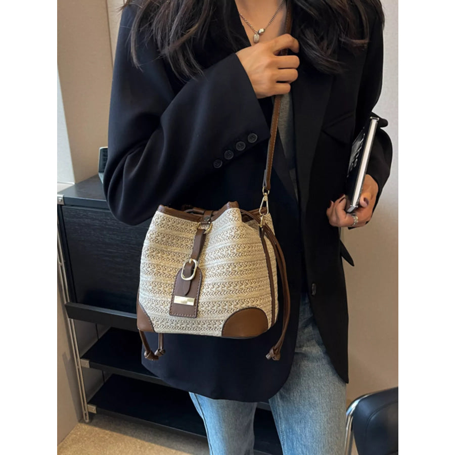 Woven Straw Bucket Crossbody Bag Off-white / onesize Apparel and Accessories
