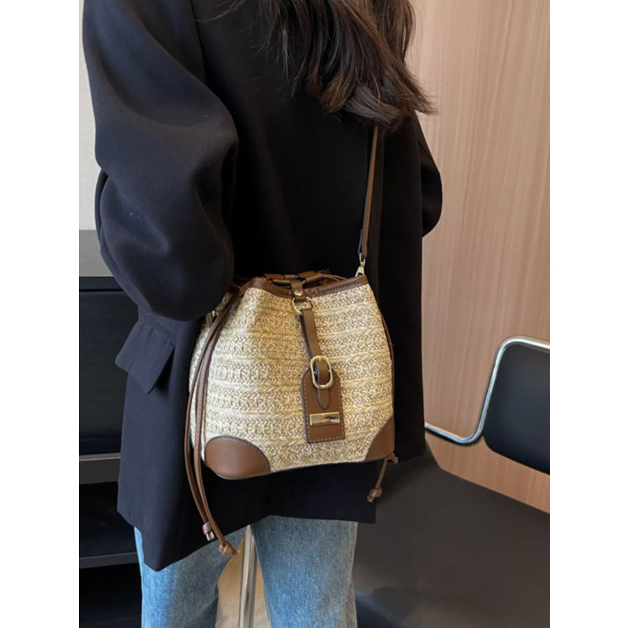 Woven Straw Bucket Crossbody Bag Off-white / onesize Apparel and Accessories
