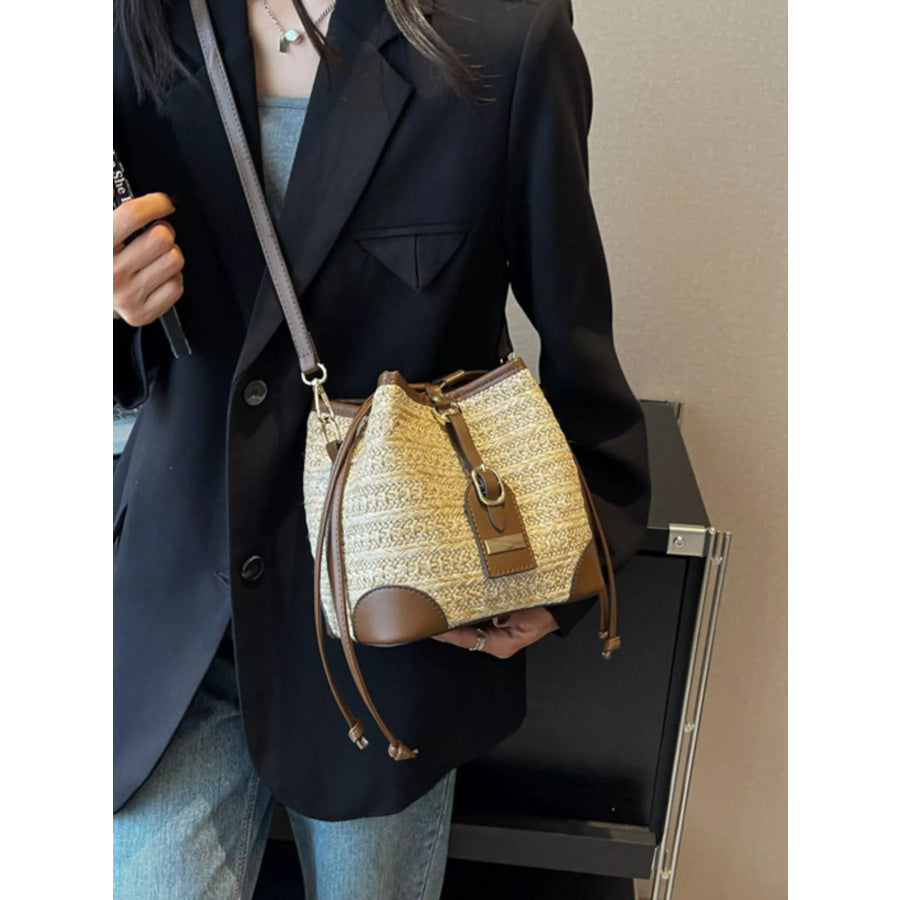 Woven Straw Bucket Crossbody Bag Off-white / onesize Apparel and Accessories