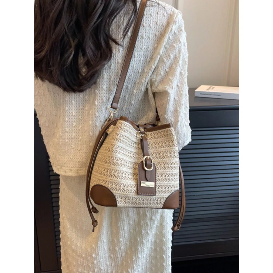 Woven Straw Bucket Crossbody Bag Off-white / onesize Apparel and Accessories