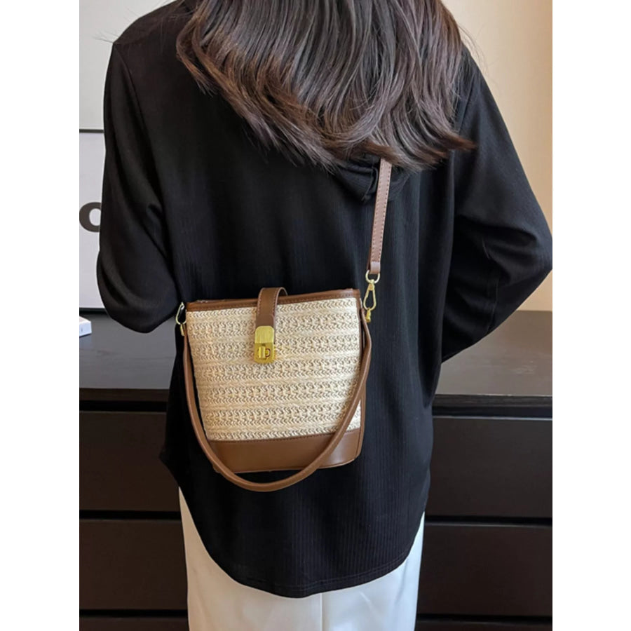 Woven Straw Bucket Crossbody Bag Off-white / onesize Apparel and Accessories