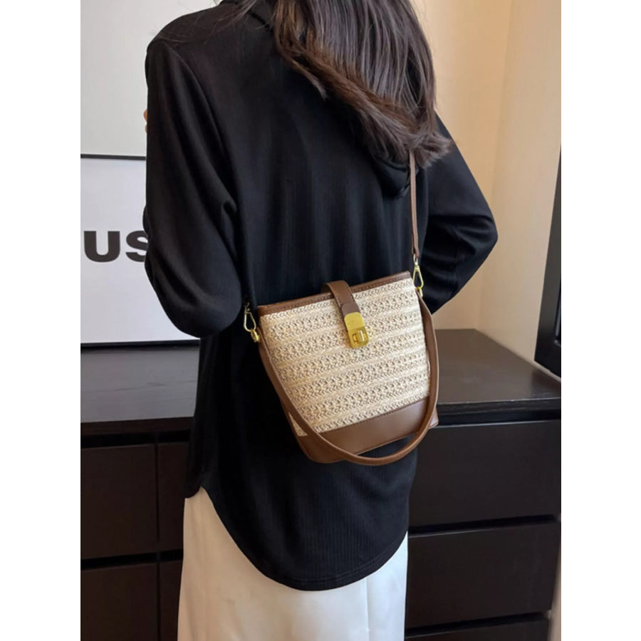 Woven Straw Bucket Crossbody Bag Off-white / onesize Apparel and Accessories