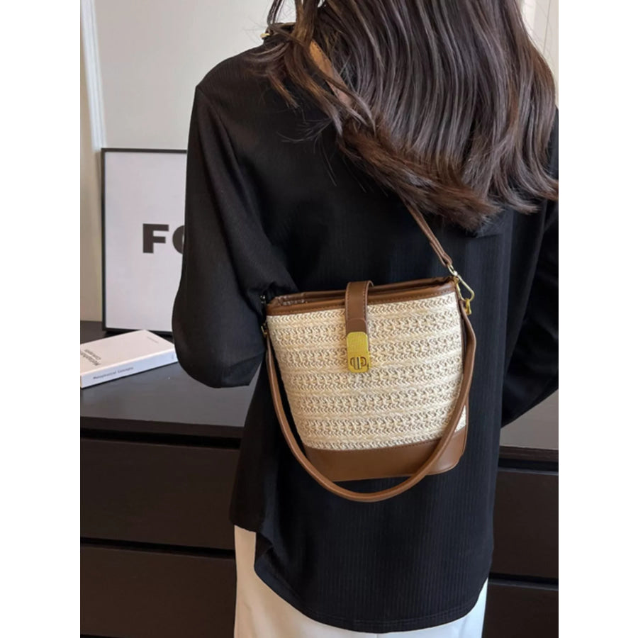Woven Straw Bucket Crossbody Bag Off-white / onesize Apparel and Accessories