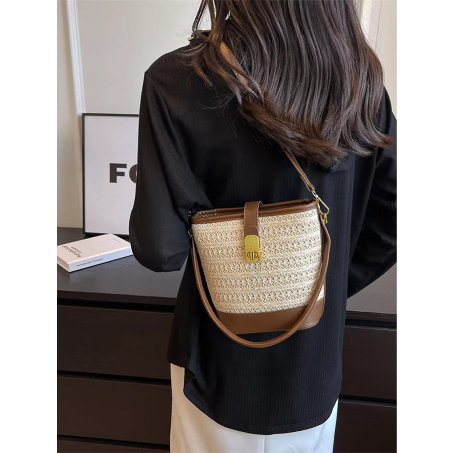Woven Straw Bucket Crossbody Bag Off-white / onesize Apparel and Accessories