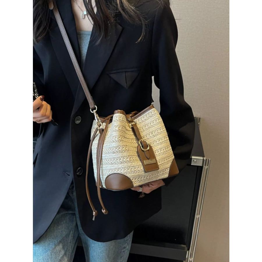 Woven Straw Bucket Crossbody Bag Off-white / onesize Apparel and Accessories