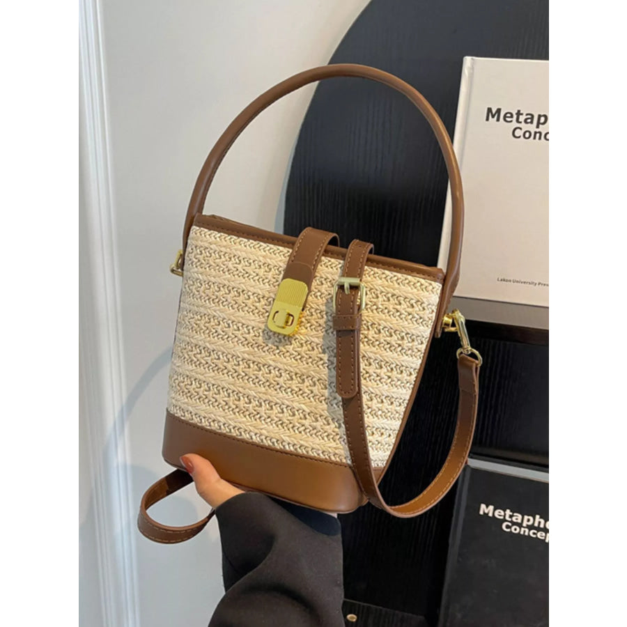 Woven Straw Bucket Crossbody Bag Off-white / onesize Apparel and Accessories