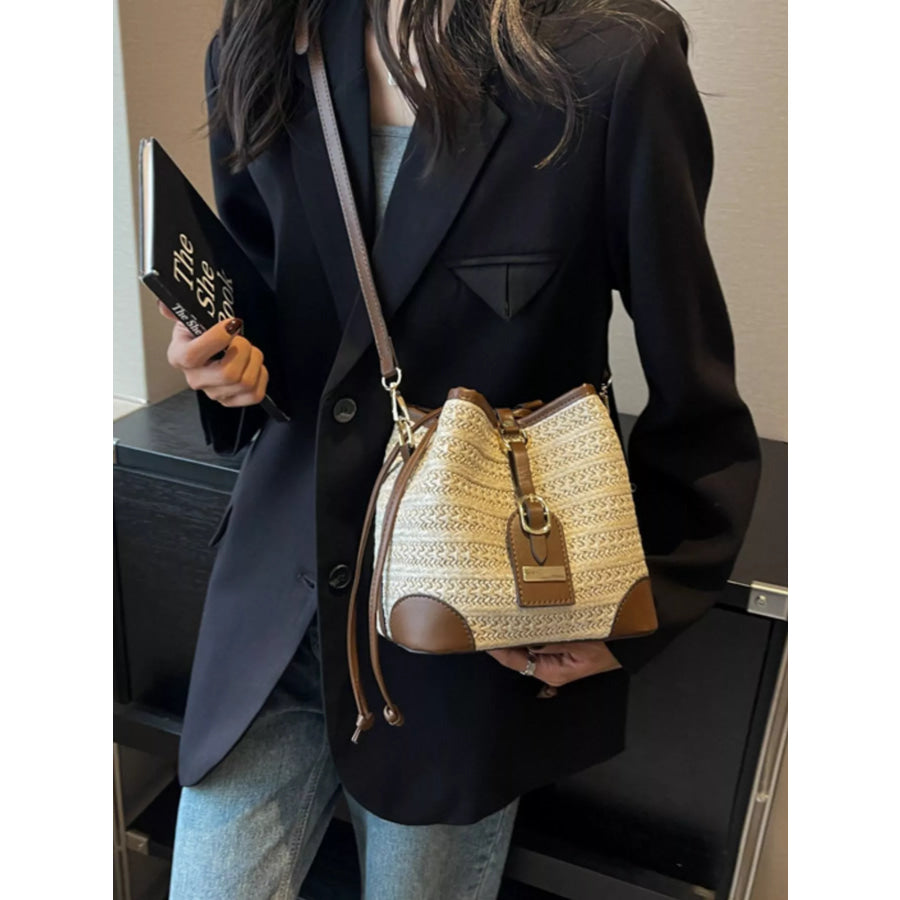 Woven Straw Bucket Crossbody Bag Off-white / onesize Apparel and Accessories