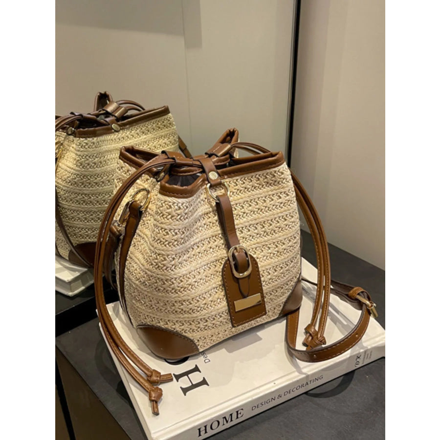 Woven Straw Bucket Crossbody Bag Off-white / onesize Apparel and Accessories