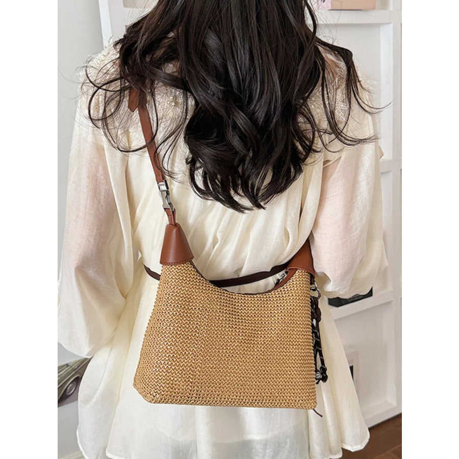 Woven Straw Crossbody Bag Brown / One Size Apparel and Accessories