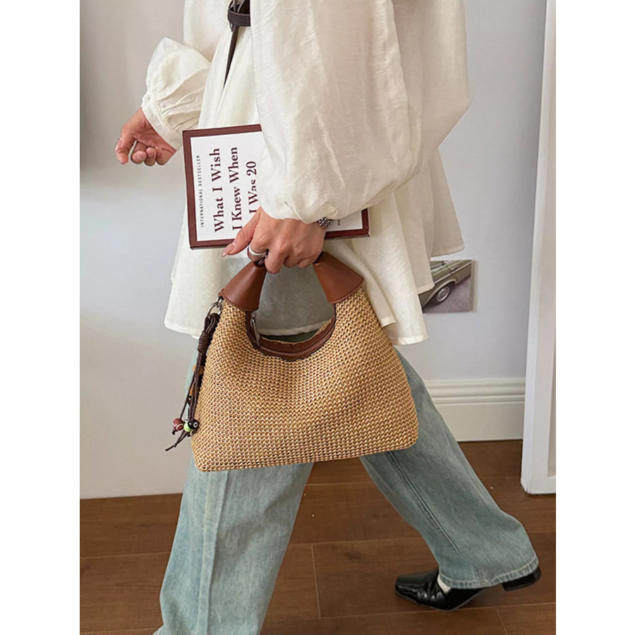 Woven Straw Crossbody Bag Brown / One Size Apparel and Accessories