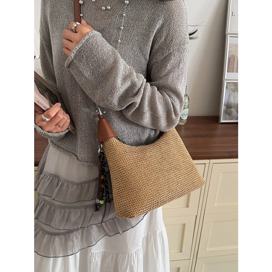 Woven Straw Crossbody Bag Brown / One Size Apparel and Accessories