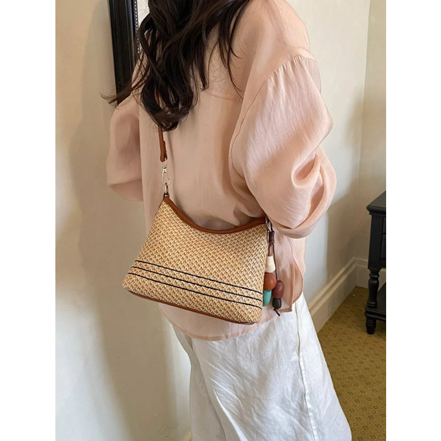 Woven Straw Crossbody Bag Camel / One Size Apparel and Accessories