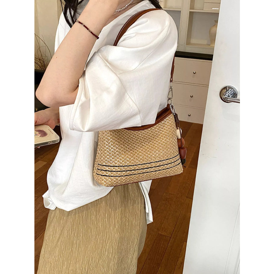 Woven Straw Crossbody Bag Camel / One Size Apparel and Accessories