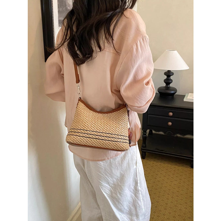 Woven Straw Crossbody Bag Camel / One Size Apparel and Accessories