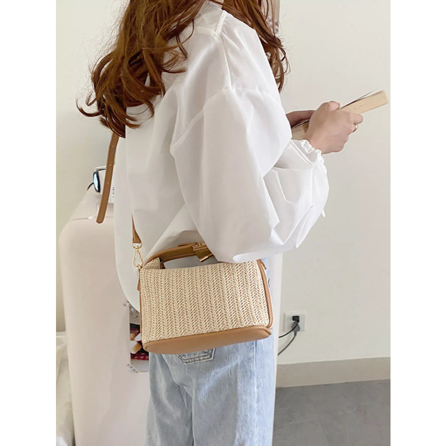 Woven Straw Crossbody Bag Cream / One Size Apparel and Accessories
