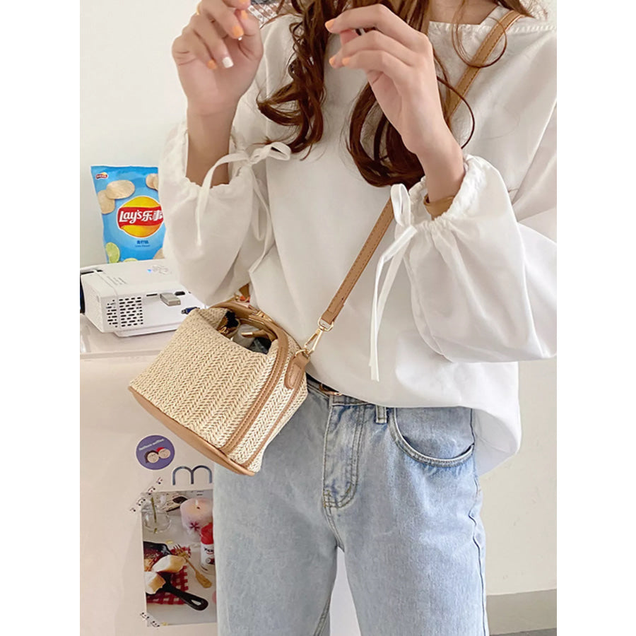 Woven Straw Crossbody Bag Cream / One Size Apparel and Accessories