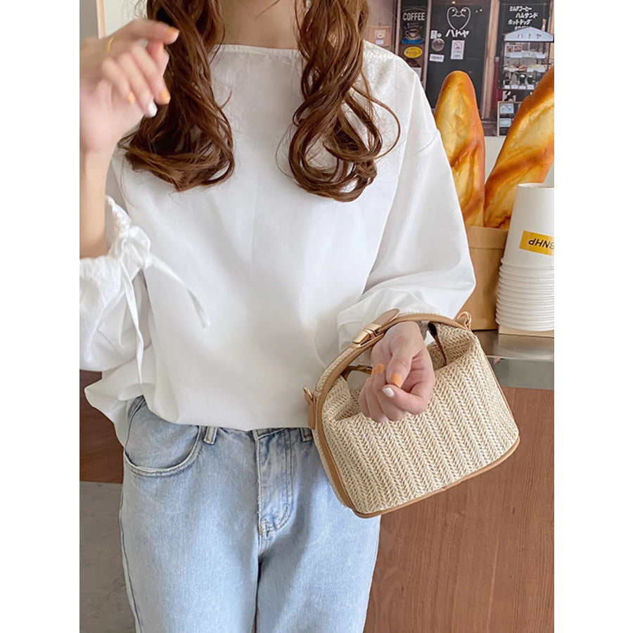 Woven Straw Crossbody Bag Cream / One Size Apparel and Accessories