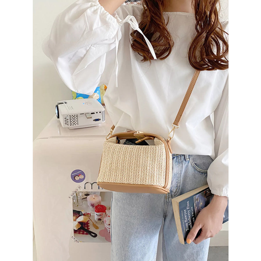 Woven Straw Crossbody Bag Cream / One Size Apparel and Accessories