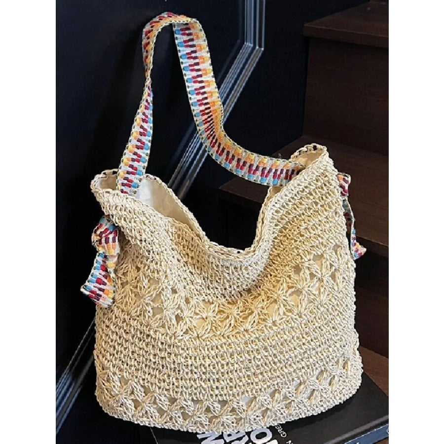 Woven Straw Shoulder Bag Beige / One Size Apparel and Accessories
