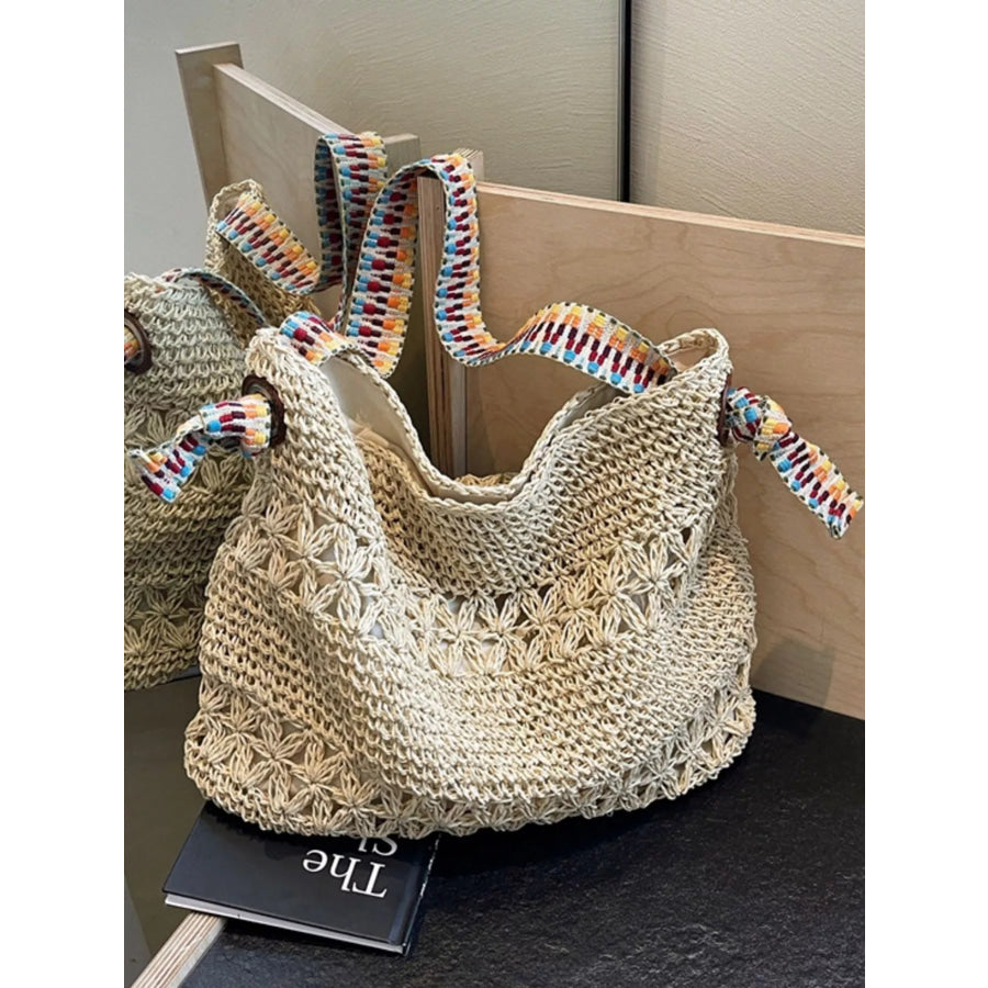 Woven Straw Shoulder Bag Beige / One Size Apparel and Accessories