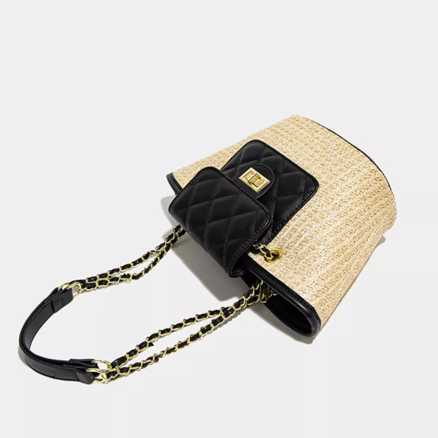 Woven Straw Shoulder Bag Black / onesize Apparel and Accessories