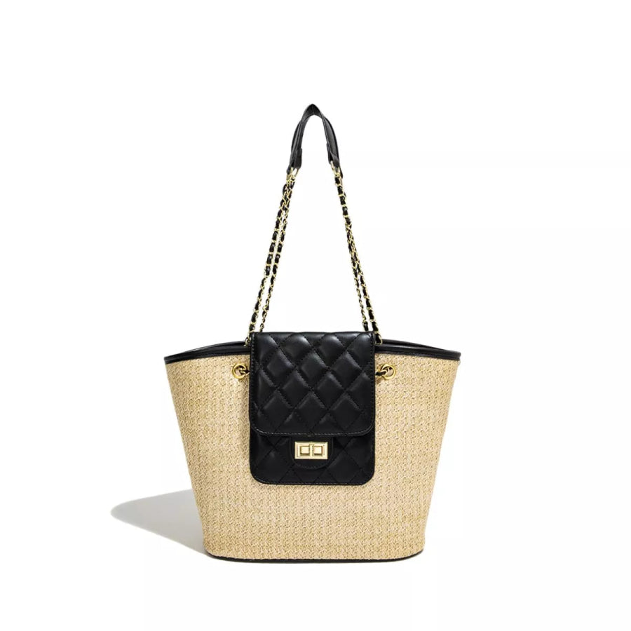 Woven Straw Shoulder Bag Black / onesize Apparel and Accessories