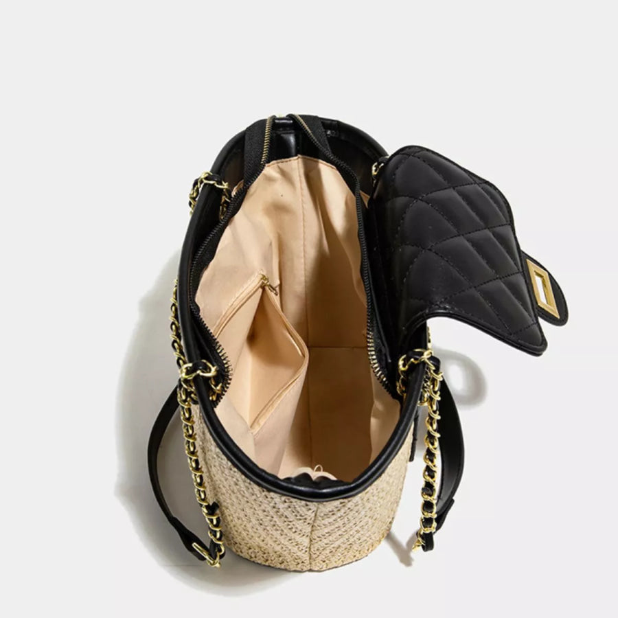 Woven Straw Shoulder Bag Black / onesize Apparel and Accessories
