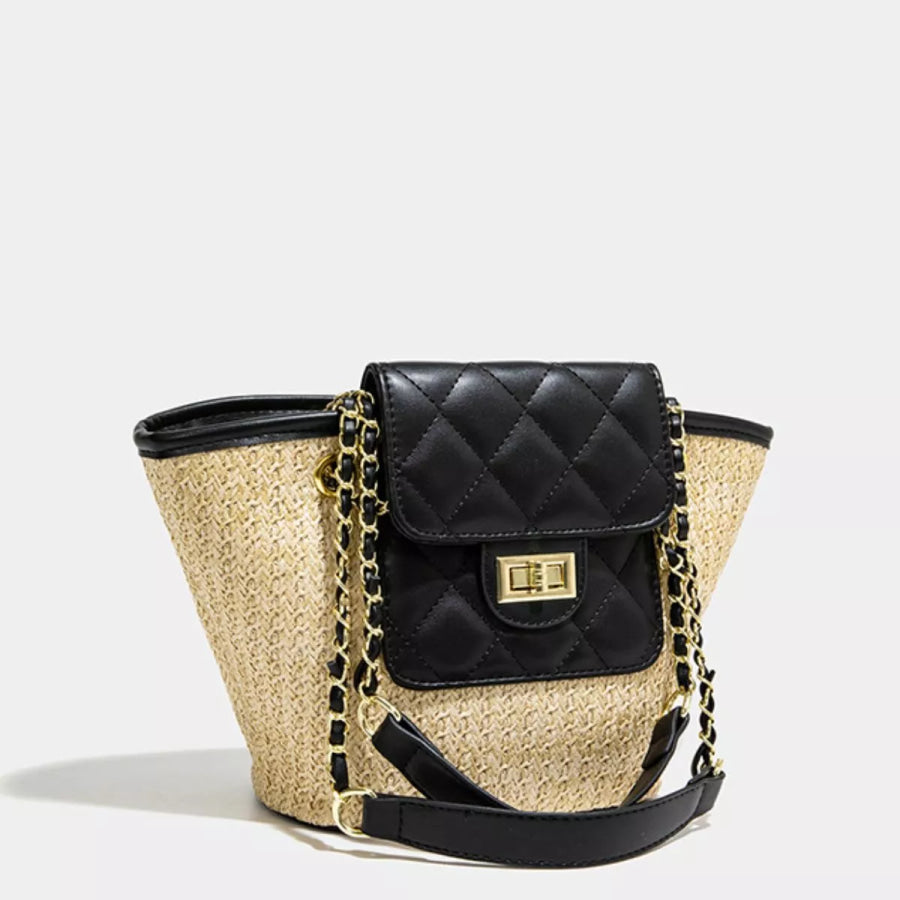 Woven Straw Shoulder Bag Black / onesize Apparel and Accessories