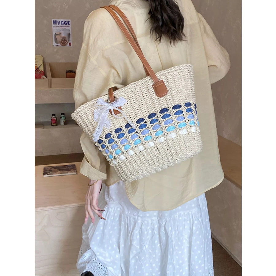 Woven Straw Shoulder Bag Blue / One Size Apparel and Accessories