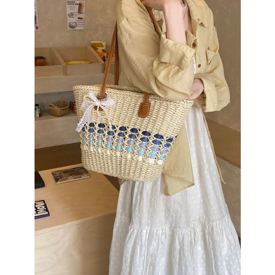 Woven Straw Shoulder Bag Blue / One Size Apparel and Accessories