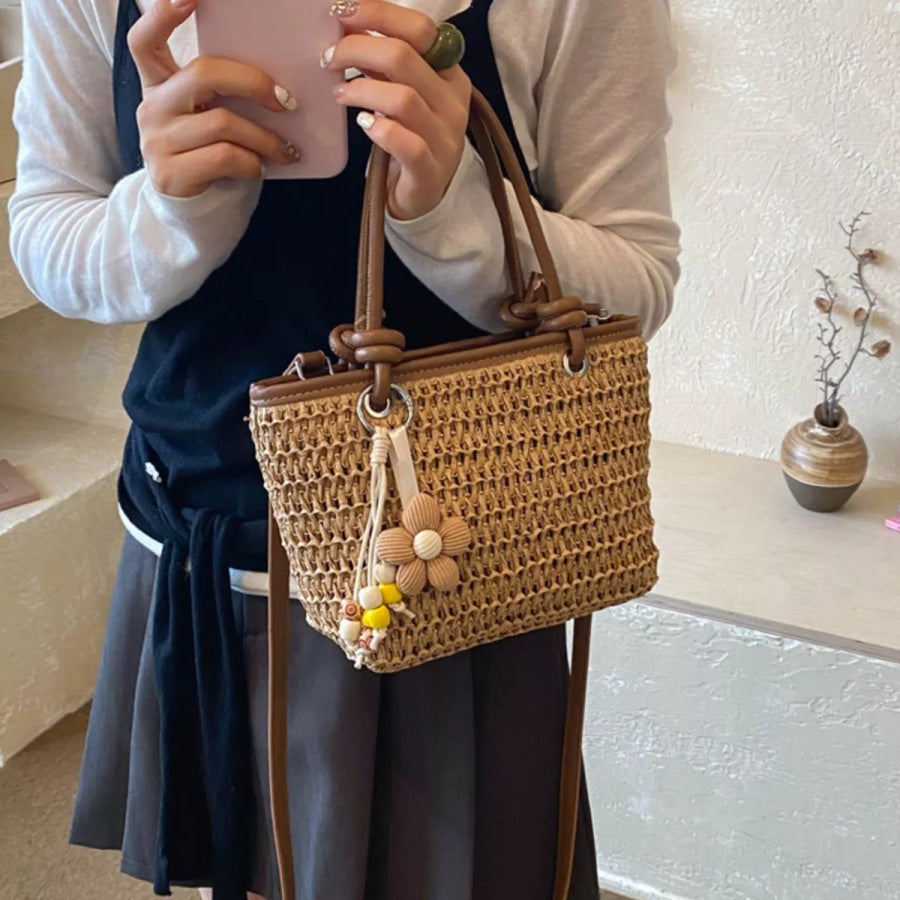 Woven Straw Shoulder Bag Brown / onesize Apparel and Accessories
