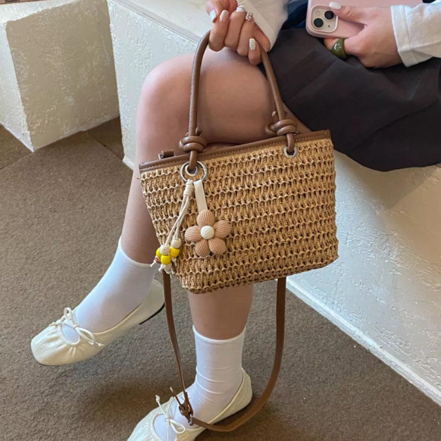 Woven Straw Shoulder Bag Brown / onesize Apparel and Accessories